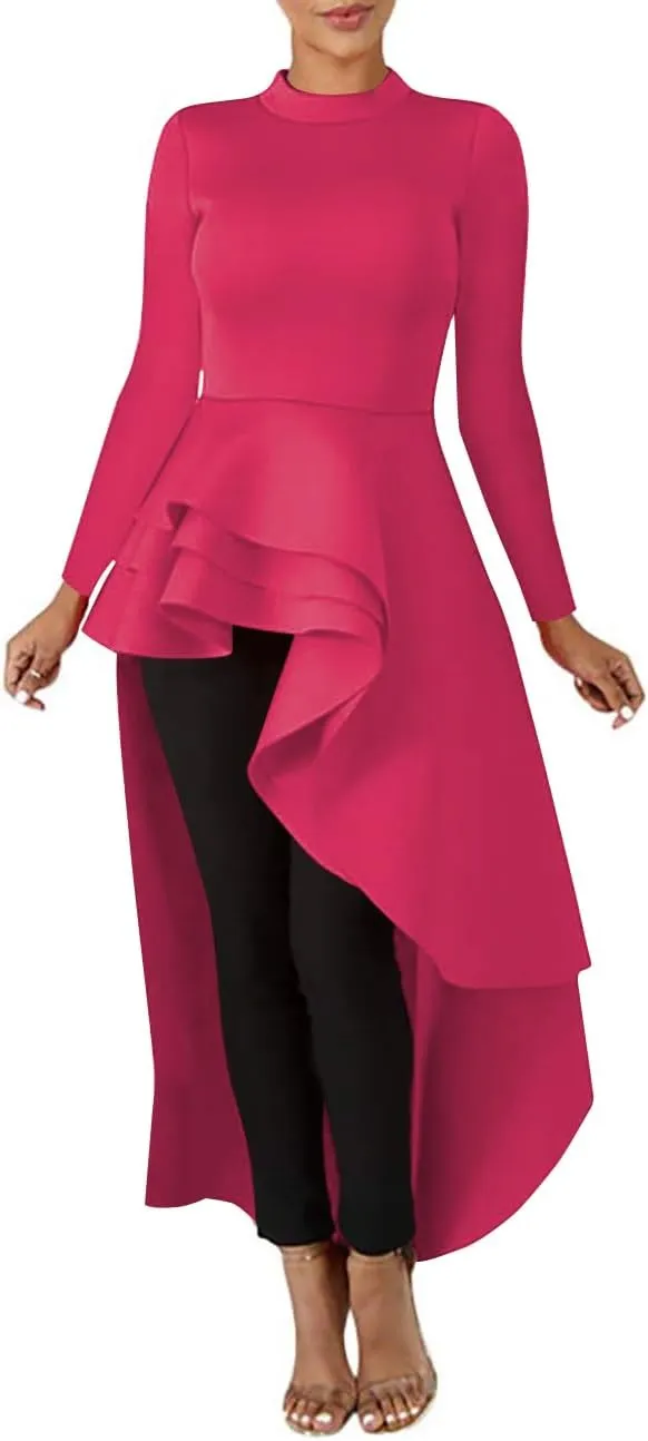 Lrady Womens Casual Shirt Dress High Low Ruffle Blouse Asymmetrical Peplum Tops Long Tunic Dresses