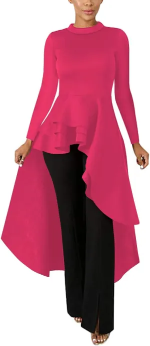 Lrady Womens Casual Shirt Dress High Low Ruffle Blouse Asymmetrical Peplum Tops Long Tunic Dresses