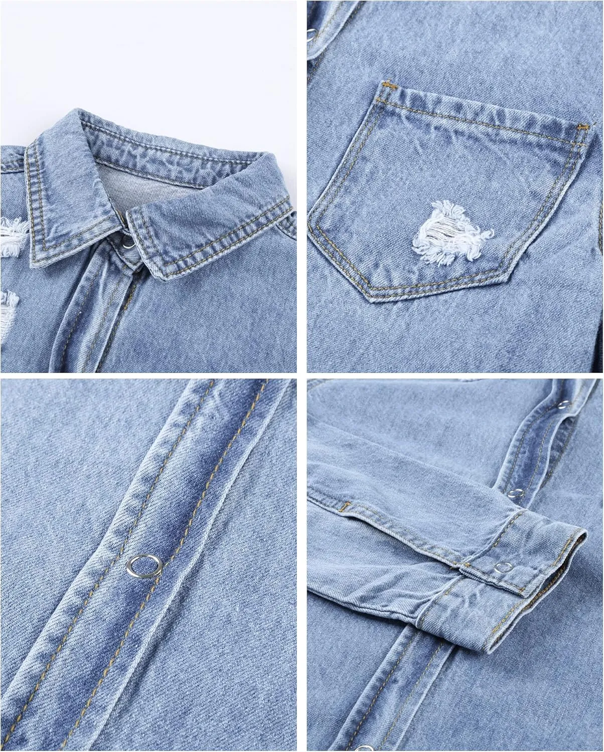 luvamia Womens Denim Jacket Distressed Button Down Jean Shirt For Women Ripped Shacket Coat