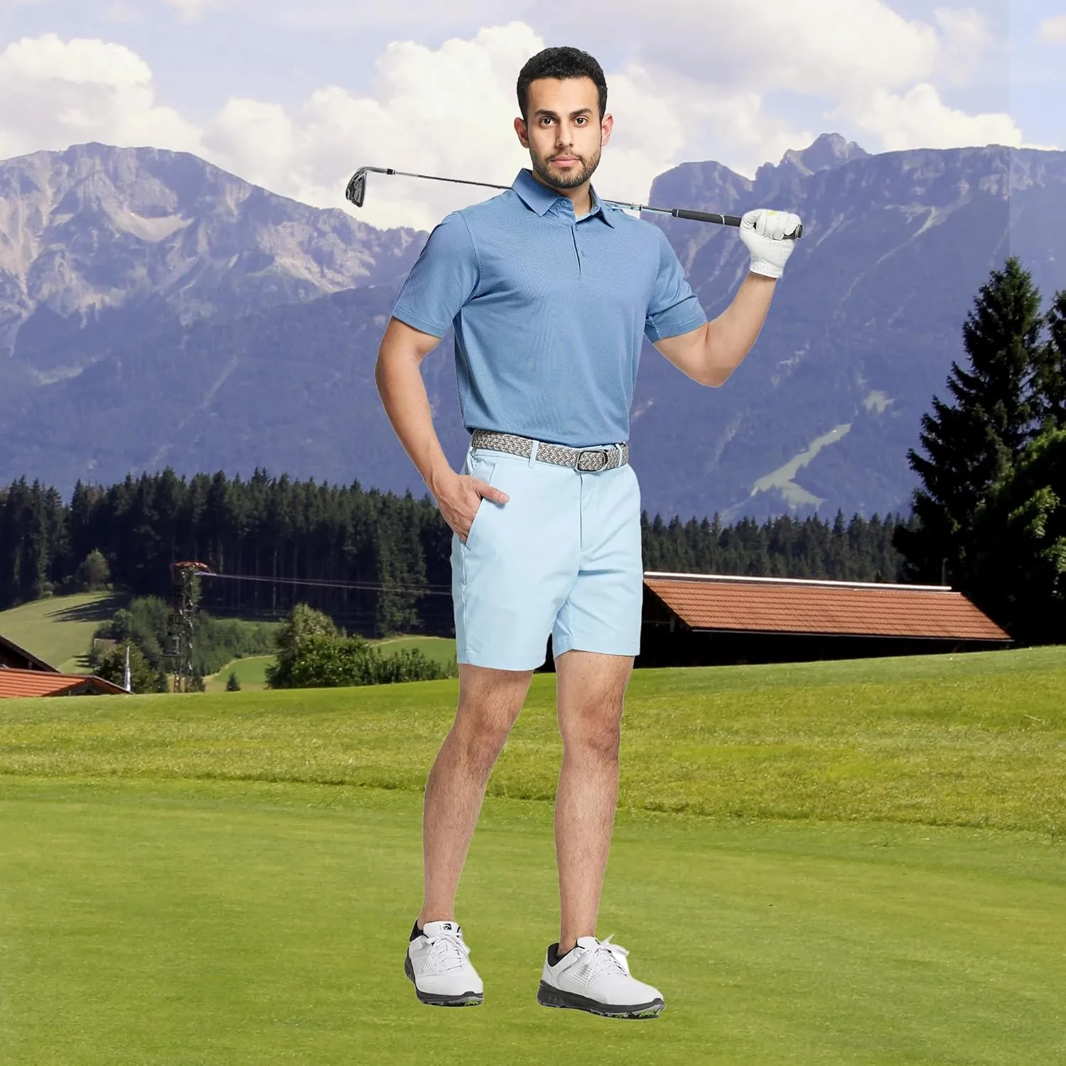 M MAELREG Golf Shirts for Men Dry fit Sports Jacquard Lightweight Performance Texture Short Sleeve Collared Polo Shirts
