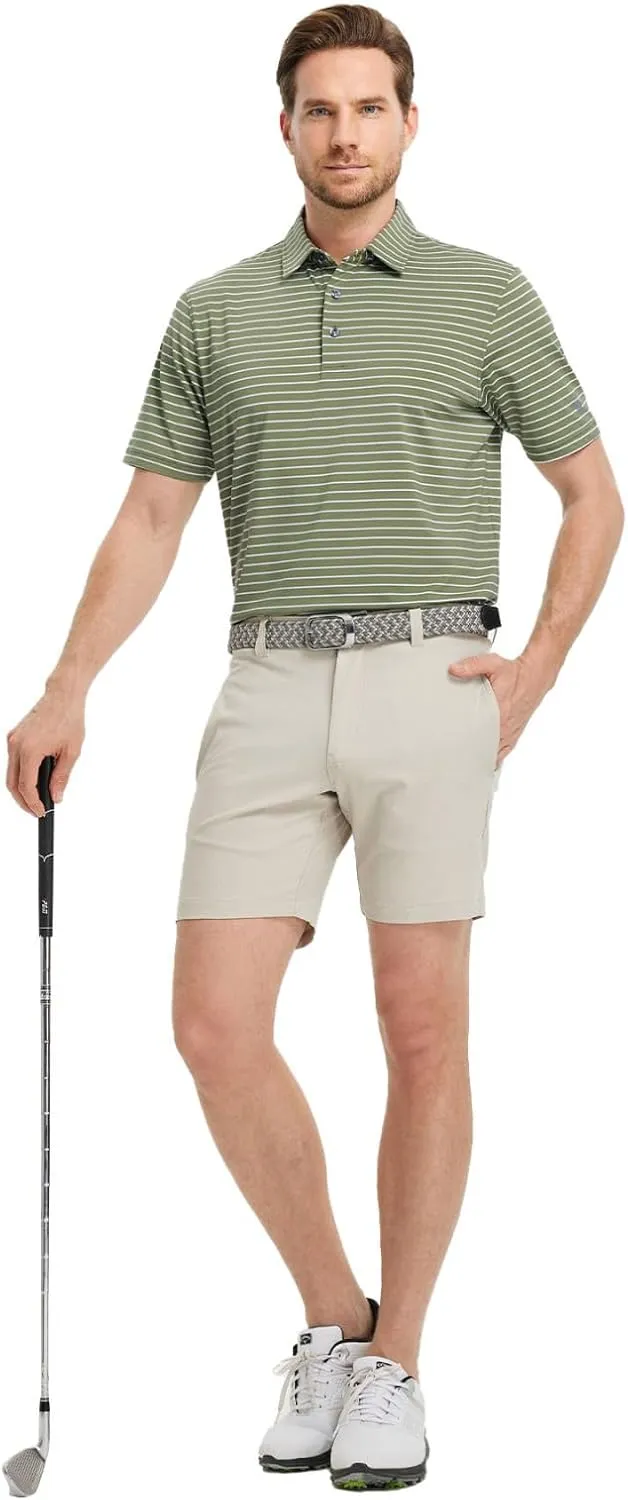 M MAELREG Golf Shirts for Men Moisture Wicking Striped Polo Performance Dry Fit Business Sports Mens Polo Shirts Short Sleeve