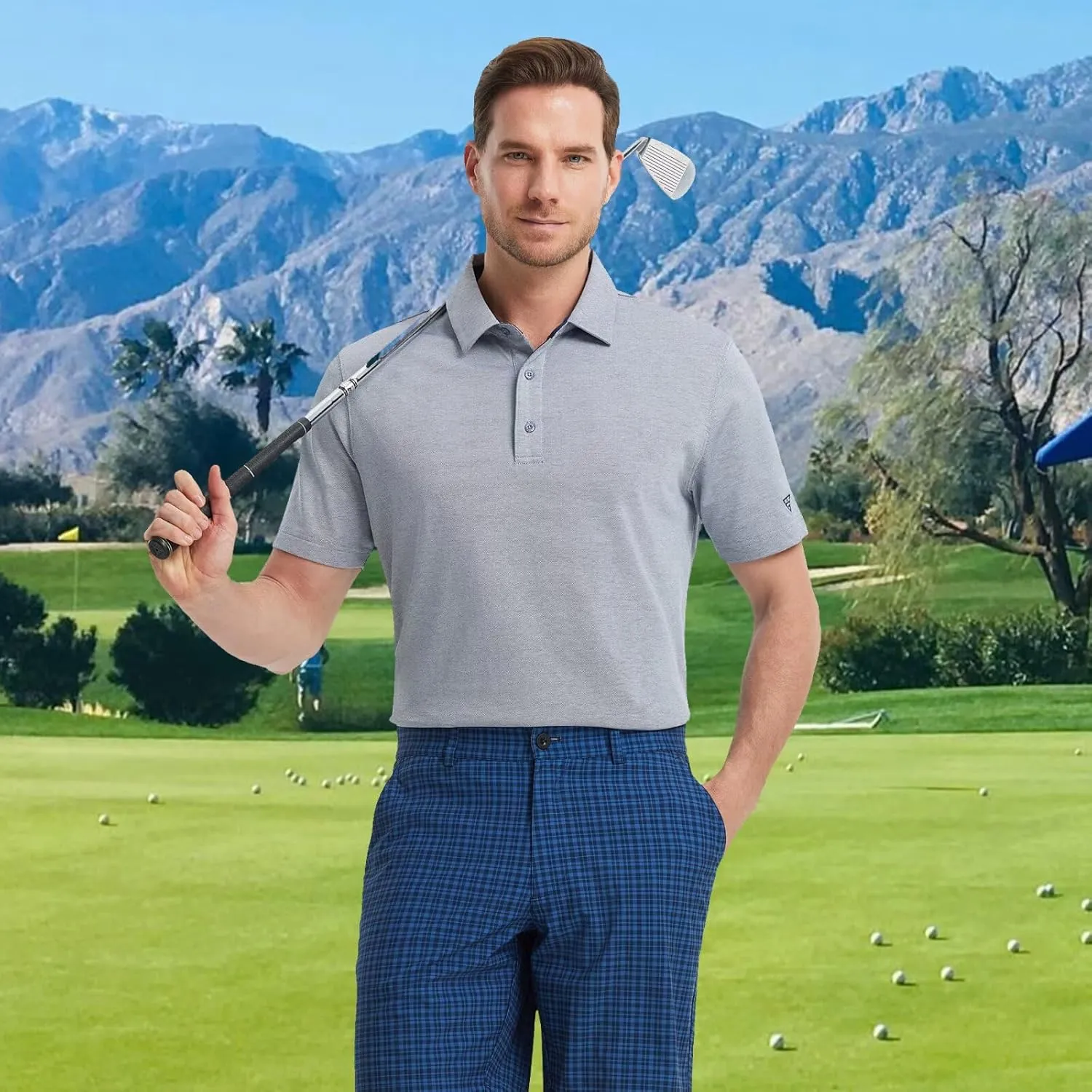 M MAELREG Golf Shirts for Men Pique Solid Performance Moisture Wicking Lightweight Collared Mens Polo Shirts Short Sleeve