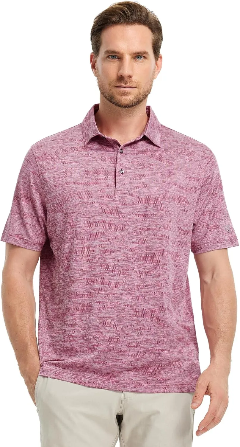 M MAELREG Golf Shirts for Men Short Sleeve Heather Jacquard Textured Stretch Moisture Wicking Performance Mens Polo Shirts
