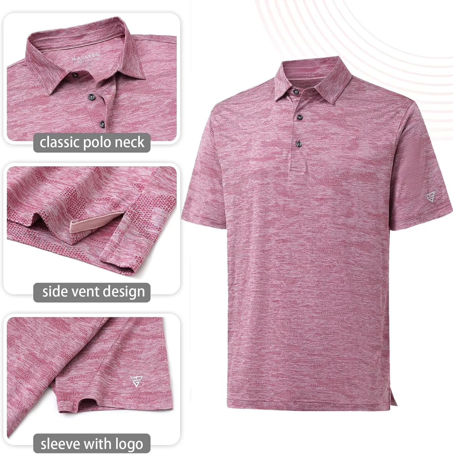 M MAELREG Golf Shirts for Men Short Sleeve Heather Jacquard Textured Stretch Moisture Wicking Performance Mens Polo Shirts