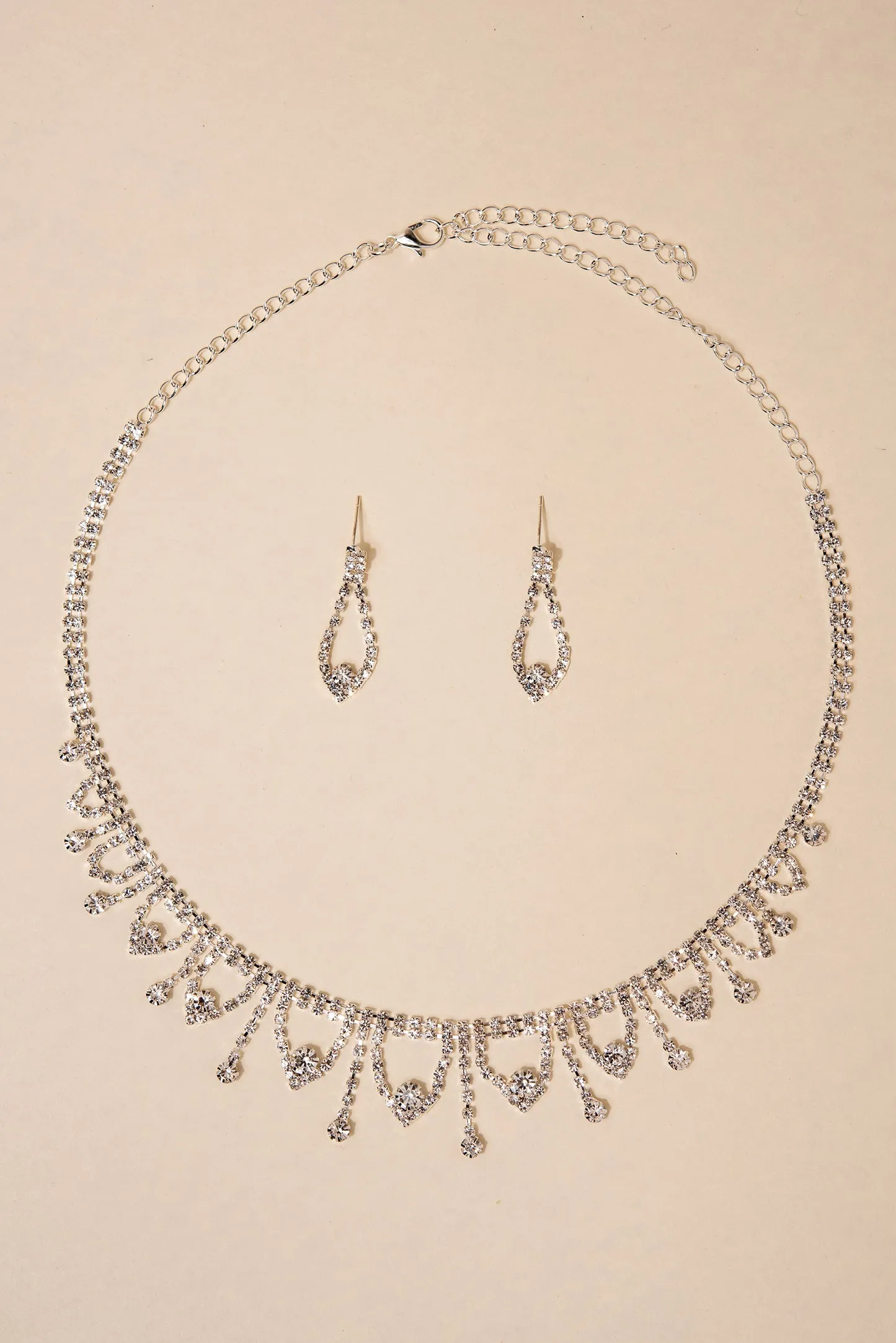 Mabeline Rhinestone Pointed Fringe Necklace Set