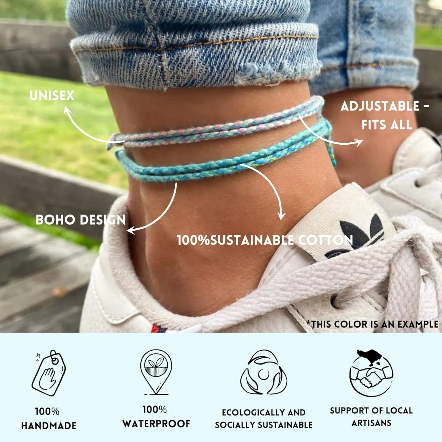 Made by Nami 2 Pcs Wave String Ankle Bracelets for Women Waterproof & Adjustable Thin Braided Anklet Surfer Boho Ankle Bracelet Set of 2 Beach Accessories (Retro Brown Set)