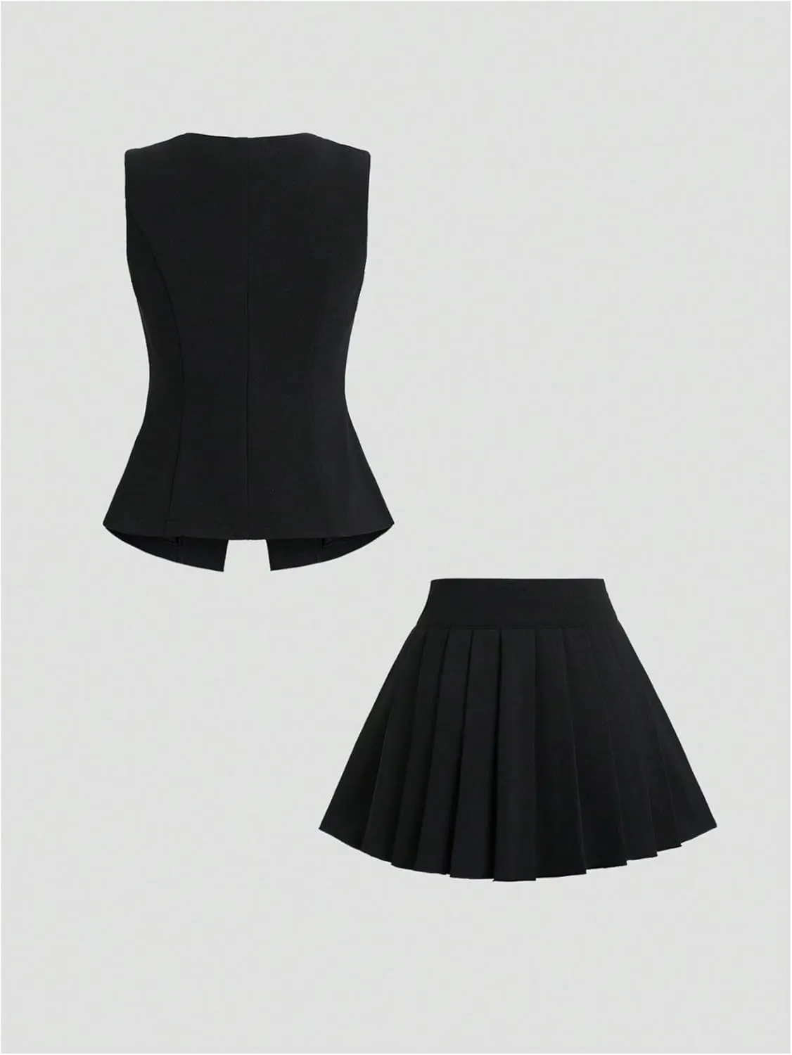 MakeMeChic Women's 2 Piece Suit Sets Metal Button Down Vest Top and Pleated Mini Skirt Set