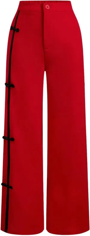 MakeMeChic Women's Casual Elastic Waist Wide Leg Button Straight Loose Pants Palazzo Trousers