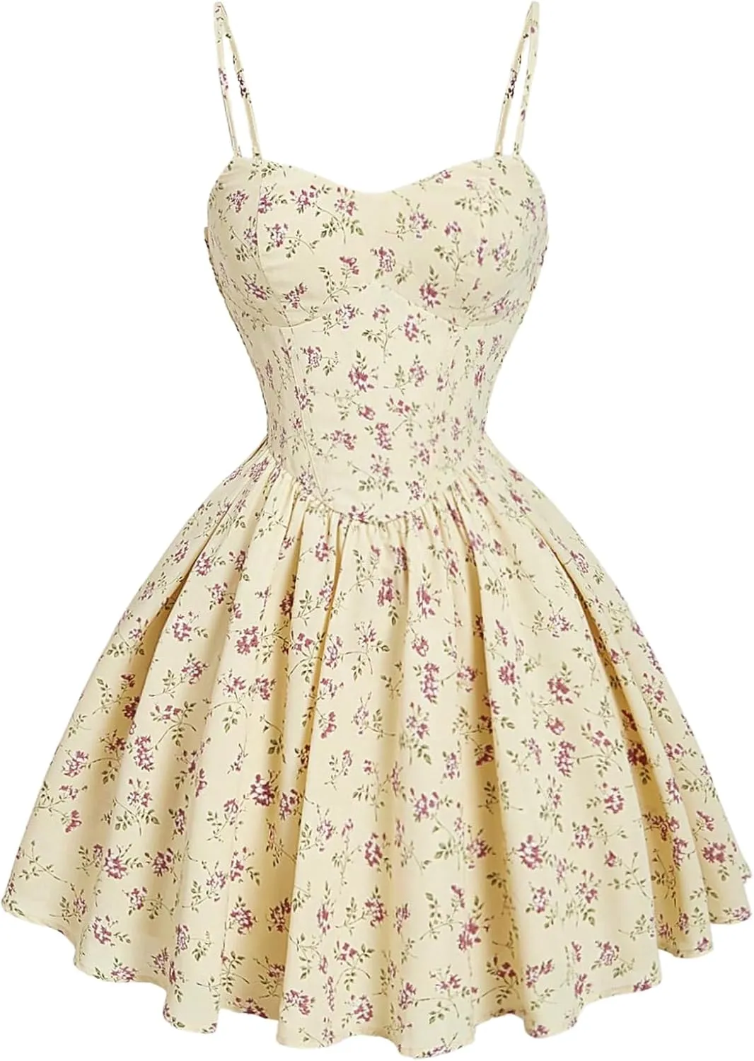 MakeMeChic Women's Ditsy Floral Shirred A Line Ruffle Spaghetti Strap Cami Mini Dress