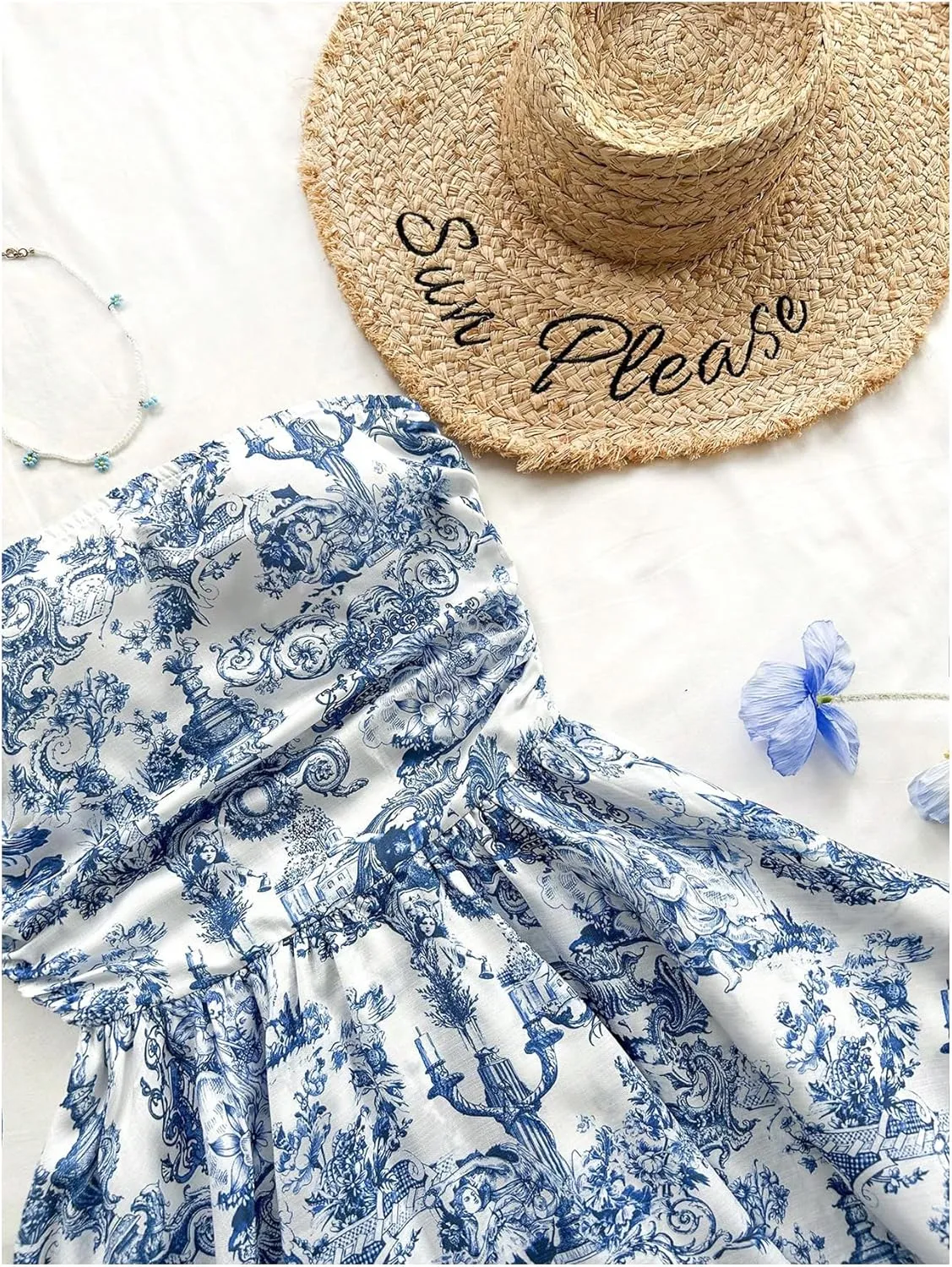 MakeMeChic Women's Floral Bandeau Ruffle Tiered A Line Shirred Boho Vintage Mini Dress