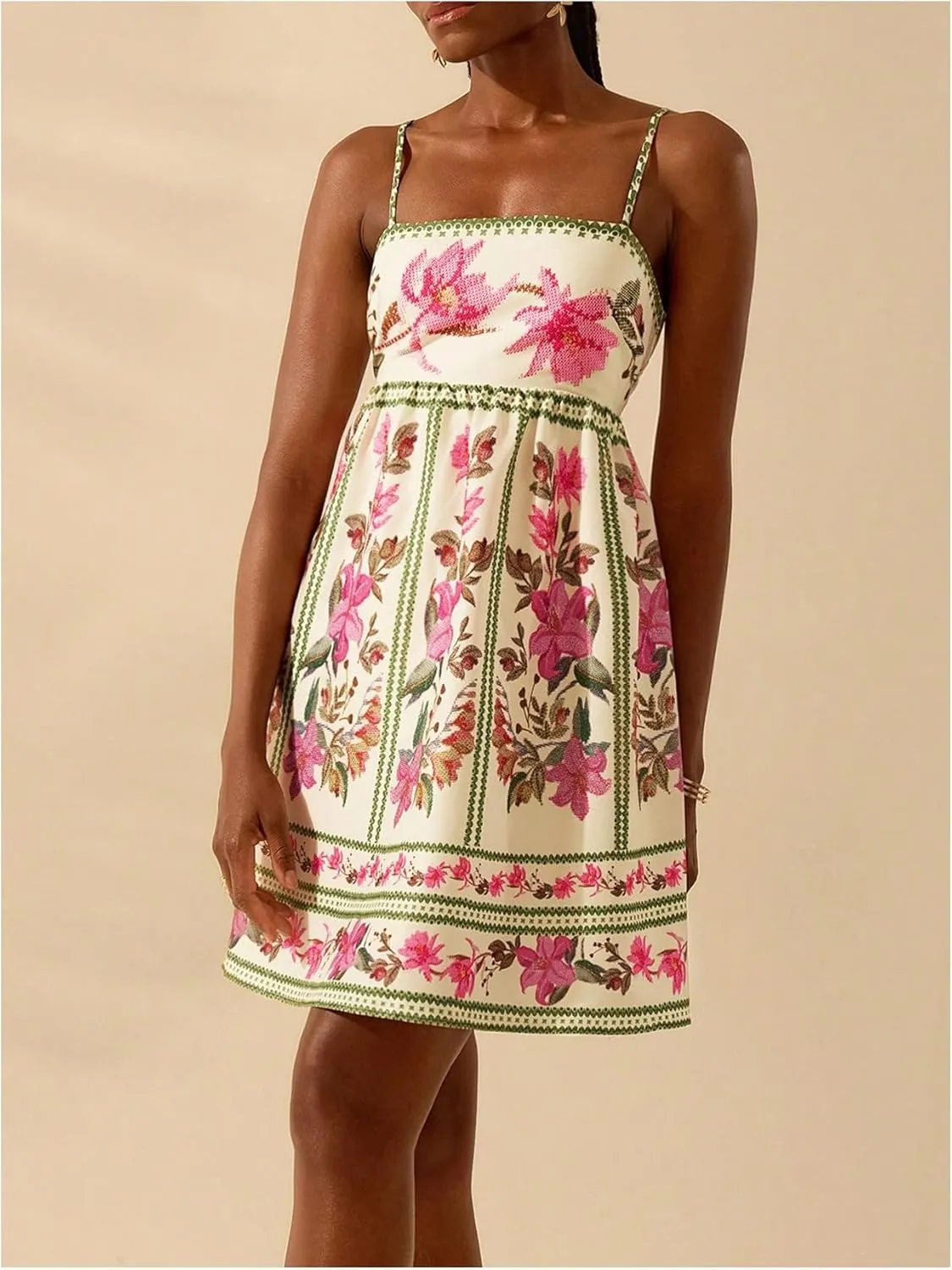 MakeMeChic Women's Floral Boho Dress Sleeveless Vacation Mini Short Dress Tie Backless Sundress