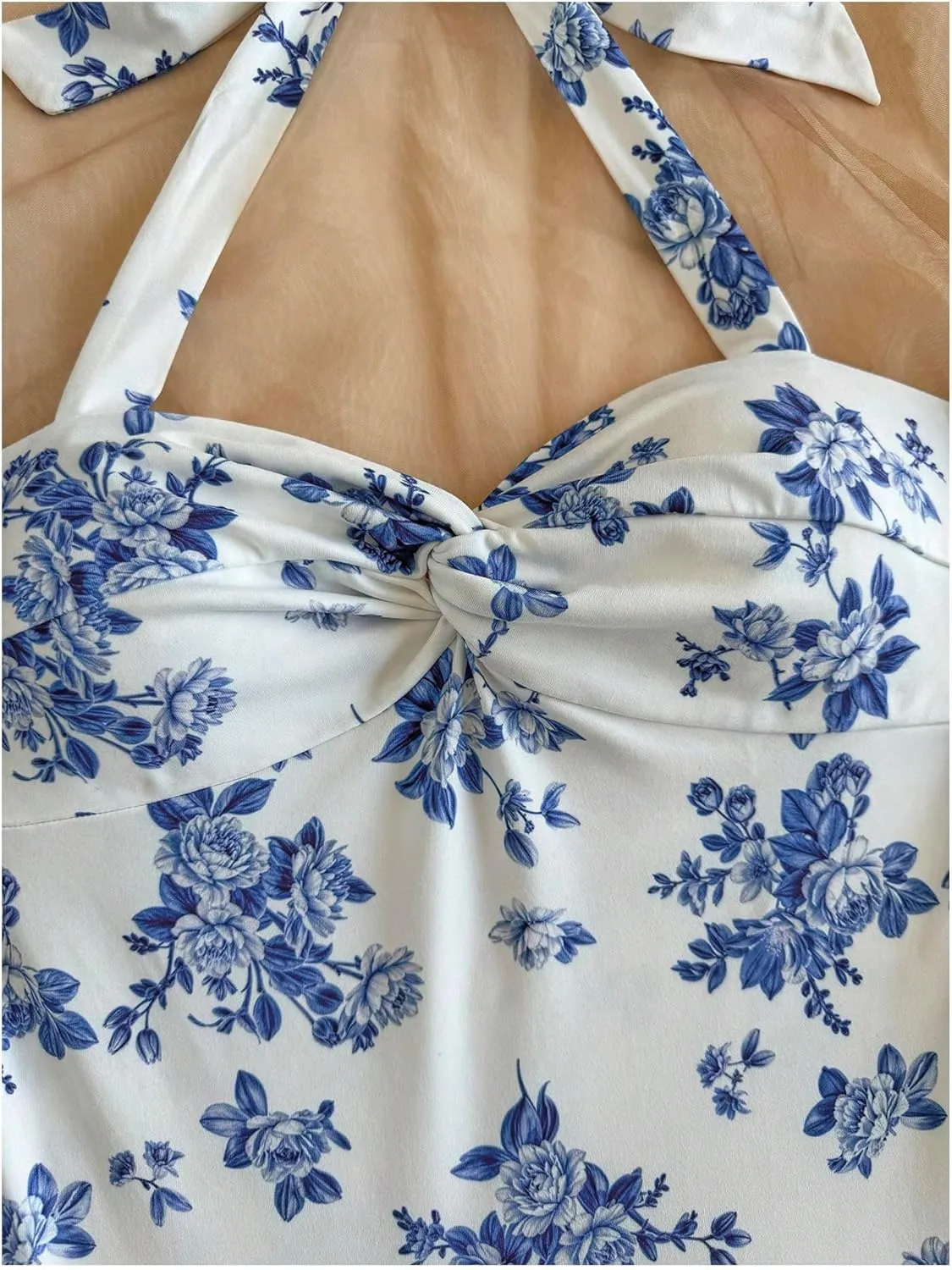 MakeMeChic Women's Floral Print Mini Dress Twist Halter Ruffle Tiered Short Dresses
