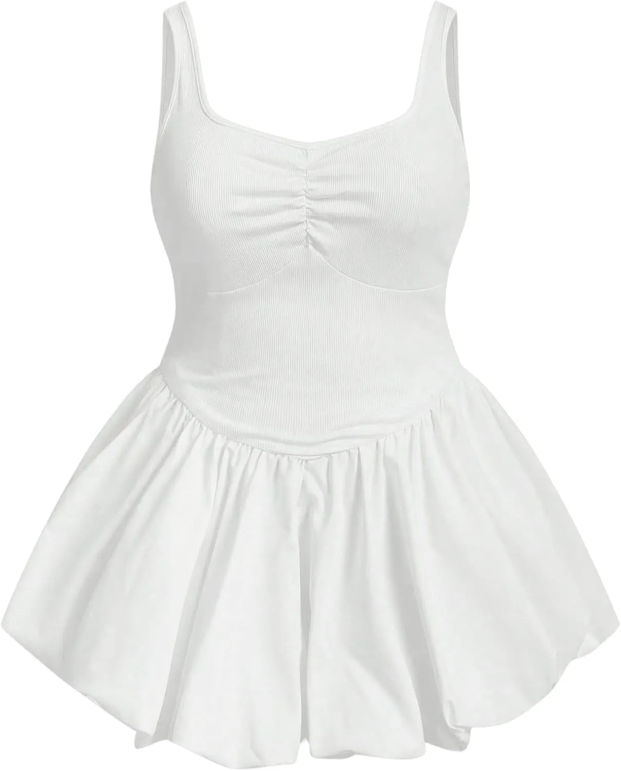 MakeMeChic Women's Plus Size Sleeveless Bubble Dress Ruched Rib Knitted A Line Mini Dresses