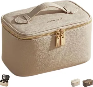 Makeup Bag Cosmetic Pouch Toiletry Bag Travel Cosmetic Organizer for Women Portable Large Capacity Storage Cosmetics Case Bag (Off White)