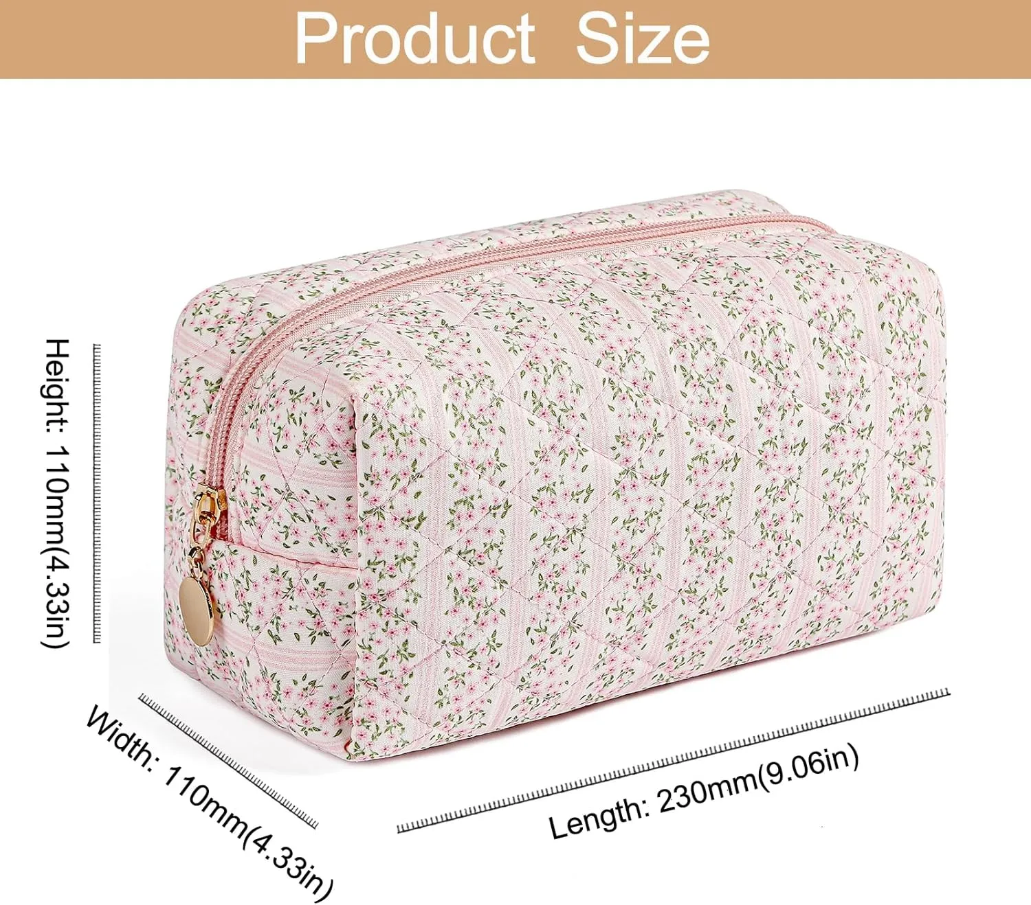 Makeup Bag Travel Cosmetic Bag for Women Girls, Zipper Make Up Pouch, Floral Flowers Toiletry Organizer Makeup, Portable Storage Cosmetic Travel Cloth Bag (Pink)