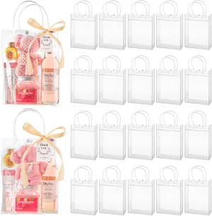 mauproy 24 Pack Clear Plastic Gift Bags with Handles, Party Favor Bags with Ribbons and Tags, Reusable Goodie Tote Bags for Wedding Baby Shower Mother's Day (6.7 x 9.1 x 2.8")