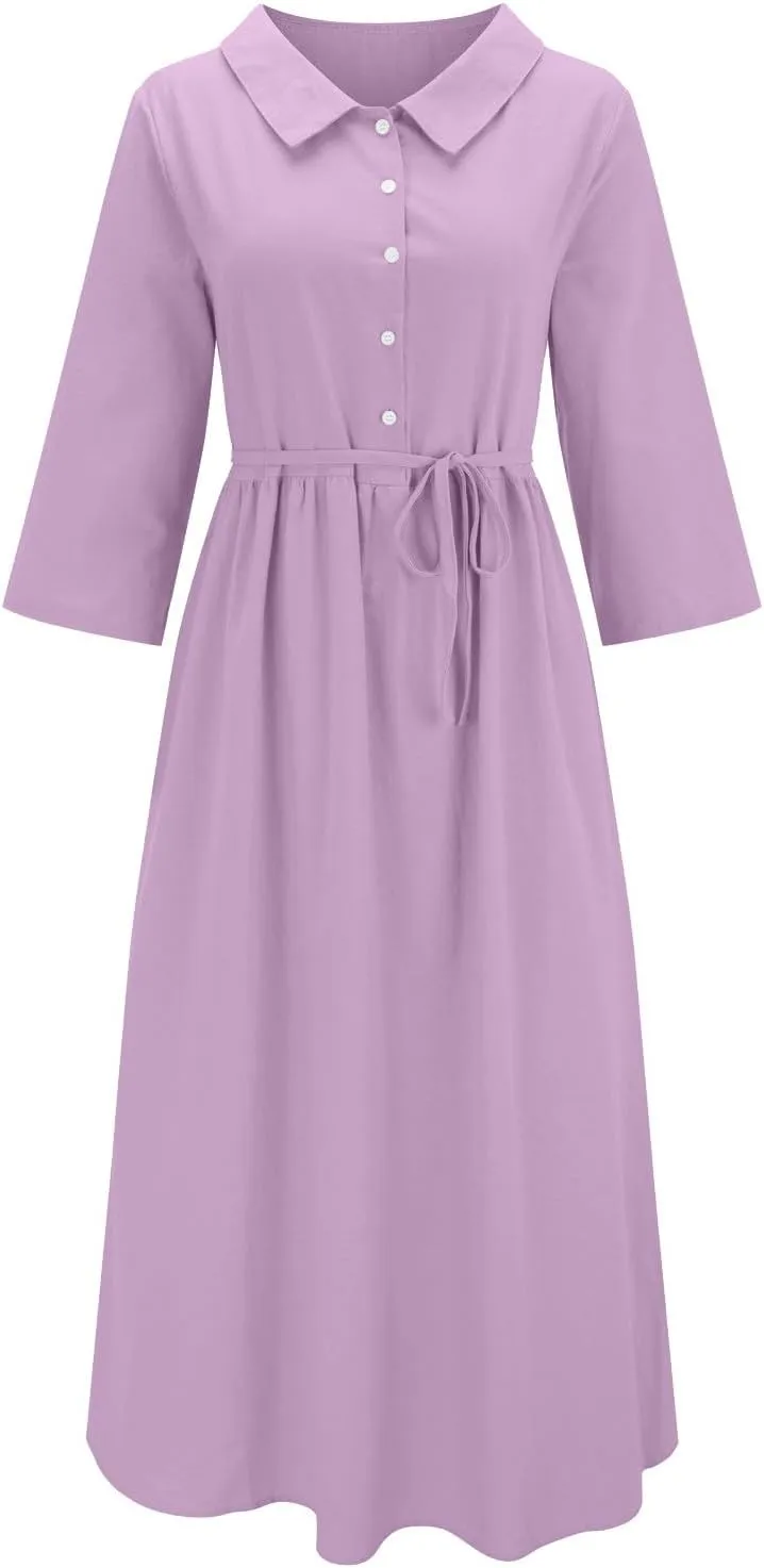 Maxi Dresses for Women 2025 Summer Casual Plus Size Cotton Linen Dress 3/4 Sleeve Comfy Beach Vacation Sundresses