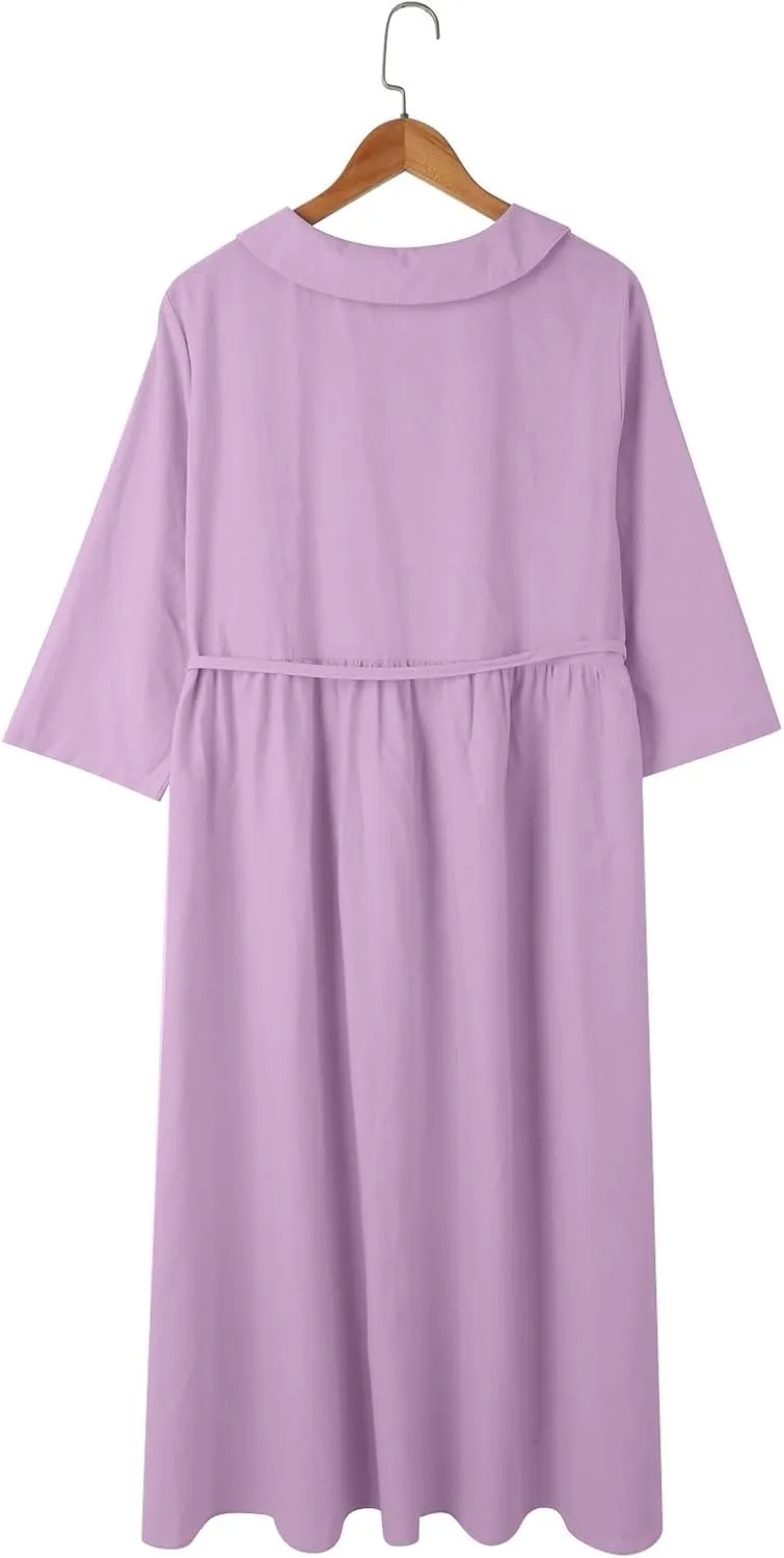 Maxi Dresses for Women 2025 Summer Casual Plus Size Cotton Linen Dress 3/4 Sleeve Comfy Beach Vacation Sundresses