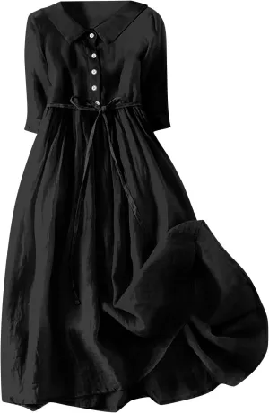 Maxi Dresses for Women 2025 Summer Casual Plus Size Cotton Linen Dress 3/4 Sleeve Comfy Beach Vacation Sundresses