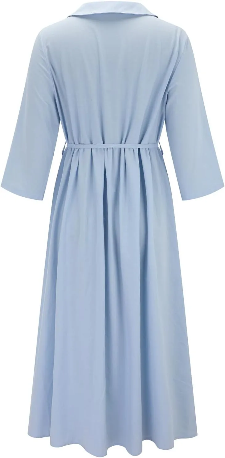 Maxi Dresses for Women 2025 Summer Casual Plus Size Cotton Linen Dress 3/4 Sleeve Comfy Beach Vacation Sundresses