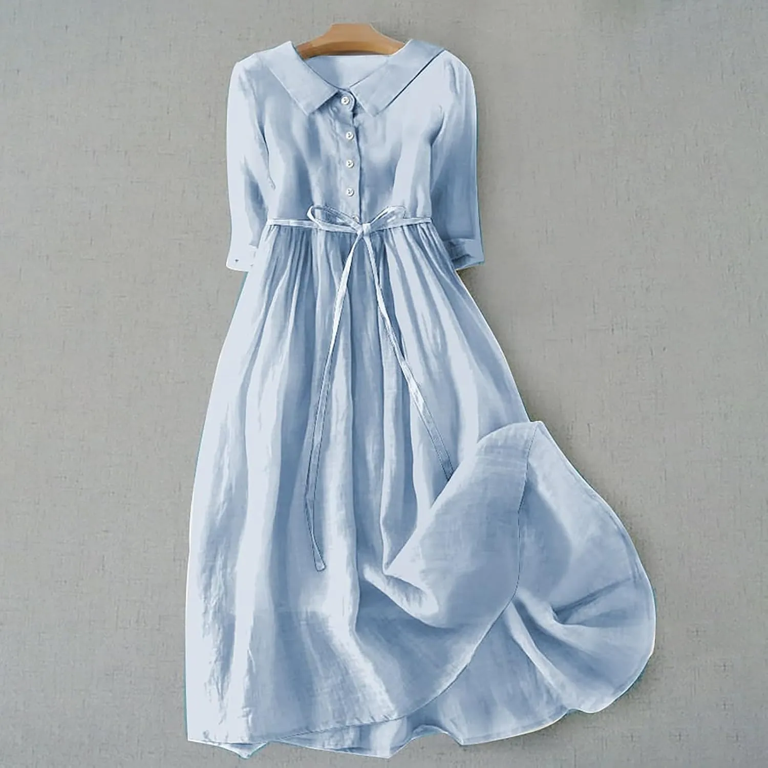 Maxi Dresses for Women 2025 Summer Casual Plus Size Cotton Linen Dress 3/4 Sleeve Comfy Beach Vacation Sundresses