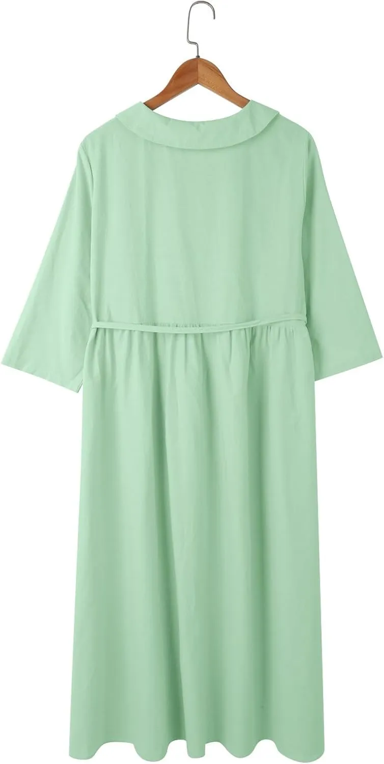 Maxi Dresses for Women 2025 Summer Casual Plus Size Cotton Linen Dress 3/4 Sleeve Comfy Beach Vacation Sundresses