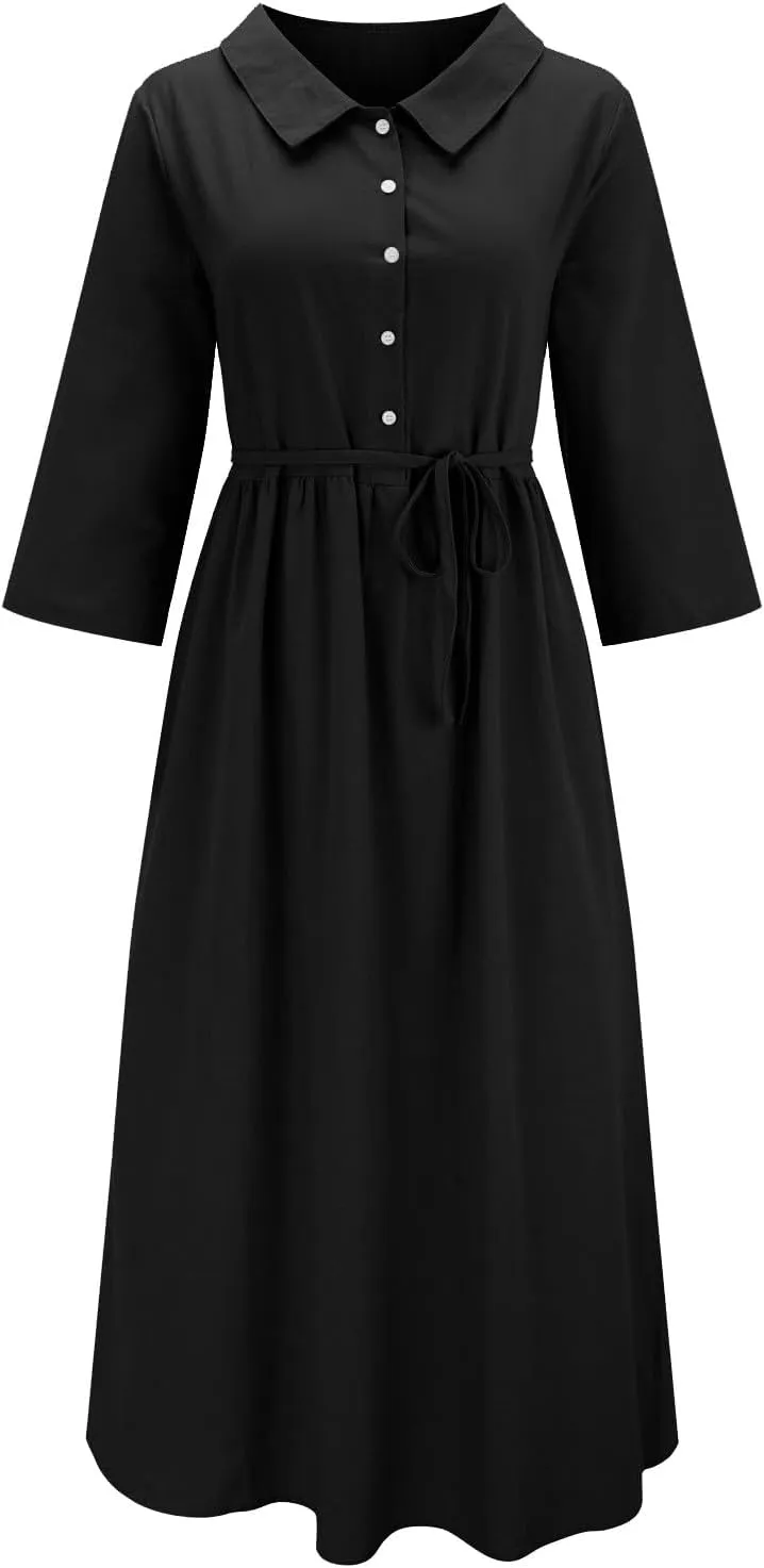 Maxi Dresses for Women 2025 Summer Casual Plus Size Cotton Linen Dress 3/4 Sleeve Comfy Beach Vacation Sundresses