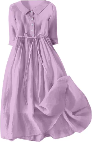 Maxi Dresses for Women 2025 Summer Casual Plus Size Cotton Linen Dress 3/4 Sleeve Comfy Beach Vacation Sundresses