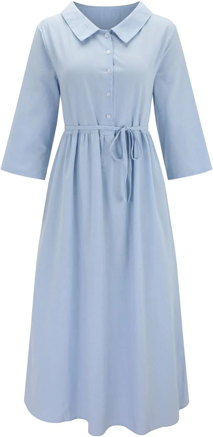 Maxi Dresses for Women 2025 Summer Casual Plus Size Cotton Linen Dress 3/4 Sleeve Comfy Beach Vacation Sundresses