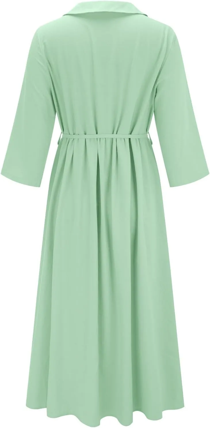 Maxi Dresses for Women 2025 Summer Casual Plus Size Cotton Linen Dress 3/4 Sleeve Comfy Beach Vacation Sundresses