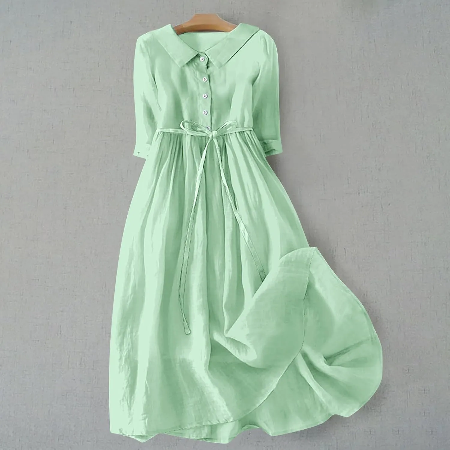 Maxi Dresses for Women 2025 Summer Casual Plus Size Cotton Linen Dress 3/4 Sleeve Comfy Beach Vacation Sundresses