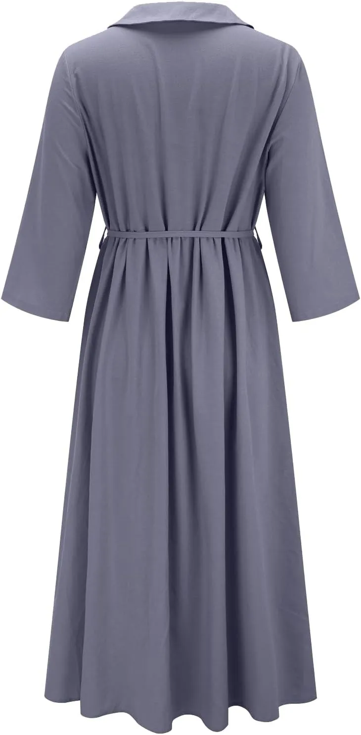Maxi Dresses for Women 2025 Summer Casual Plus Size Cotton Linen Dress 3/4 Sleeve Comfy Beach Vacation Sundresses