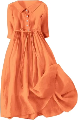 Maxi Dresses for Women 2025 Summer Casual Plus Size Cotton Linen Dress 3/4 Sleeve Comfy Beach Vacation Sundresses