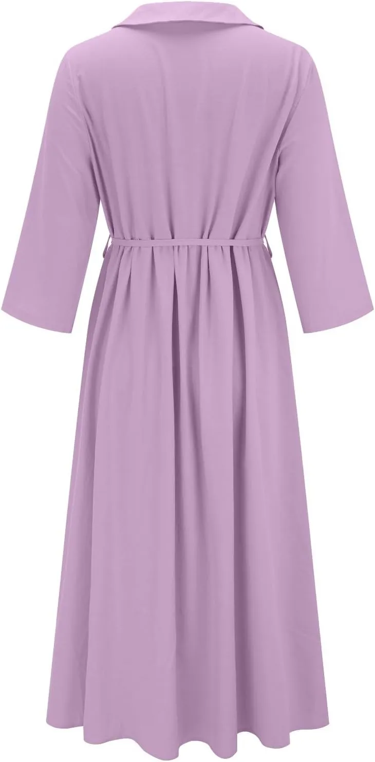 Maxi Dresses for Women 2025 Summer Casual Plus Size Cotton Linen Dress 3/4 Sleeve Comfy Beach Vacation Sundresses