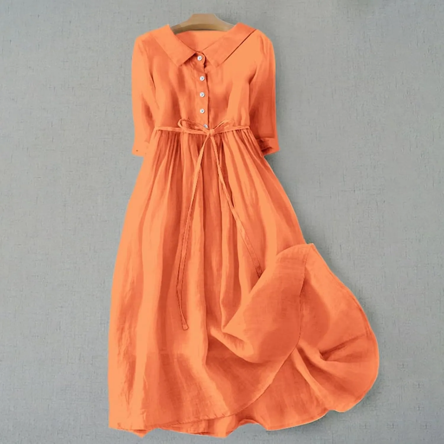 Maxi Dresses for Women 2025 Summer Casual Plus Size Cotton Linen Dress 3/4 Sleeve Comfy Beach Vacation Sundresses