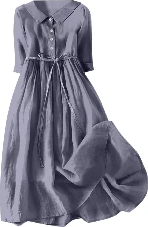 Maxi Dresses for Women 2025 Summer Casual Plus Size Cotton Linen Dress 3/4 Sleeve Comfy Beach Vacation Sundresses
