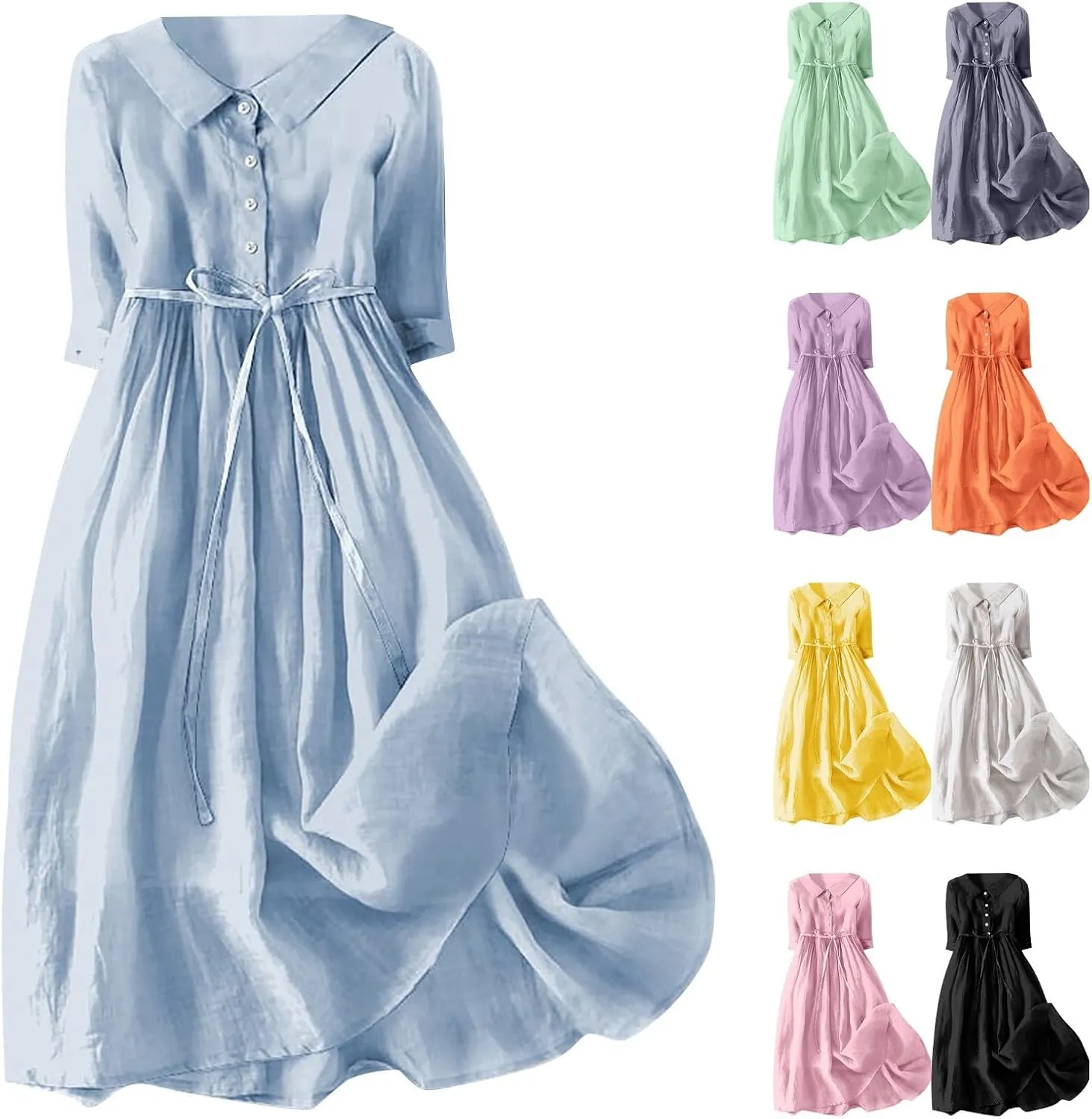 Maxi Dresses for Women 2025 Summer Casual Plus Size Cotton Linen Dress 3/4 Sleeve Comfy Beach Vacation Sundresses