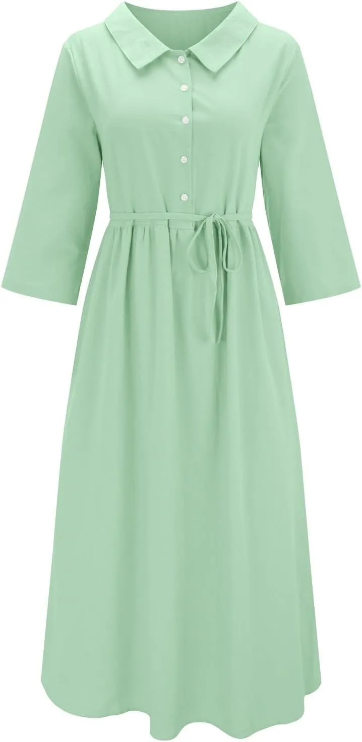 Maxi Dresses for Women 2025 Summer Casual Plus Size Cotton Linen Dress 3/4 Sleeve Comfy Beach Vacation Sundresses