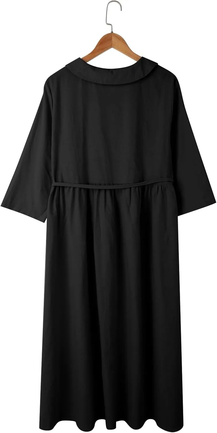 Maxi Dresses for Women 2025 Summer Casual Plus Size Cotton Linen Dress 3/4 Sleeve Comfy Beach Vacation Sundresses