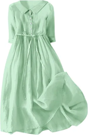 Maxi Dresses for Women 2025 Summer Casual Plus Size Cotton Linen Dress 3/4 Sleeve Comfy Beach Vacation Sundresses