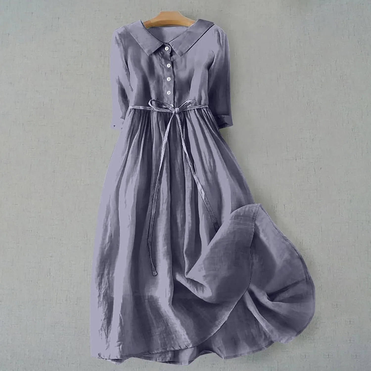 Maxi Dresses for Women 2025 Summer Casual Plus Size Cotton Linen Dress 3/4 Sleeve Comfy Beach Vacation Sundresses