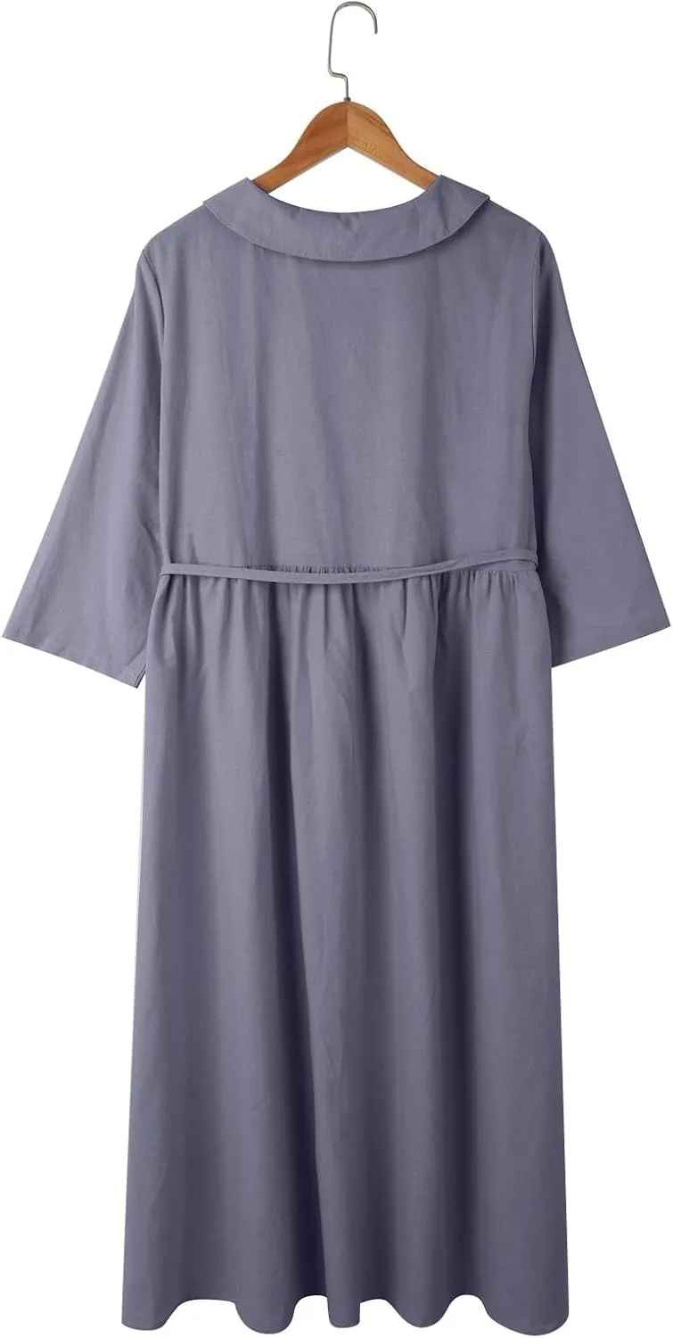 Maxi Dresses for Women 2025 Summer Casual Plus Size Cotton Linen Dress 3/4 Sleeve Comfy Beach Vacation Sundresses