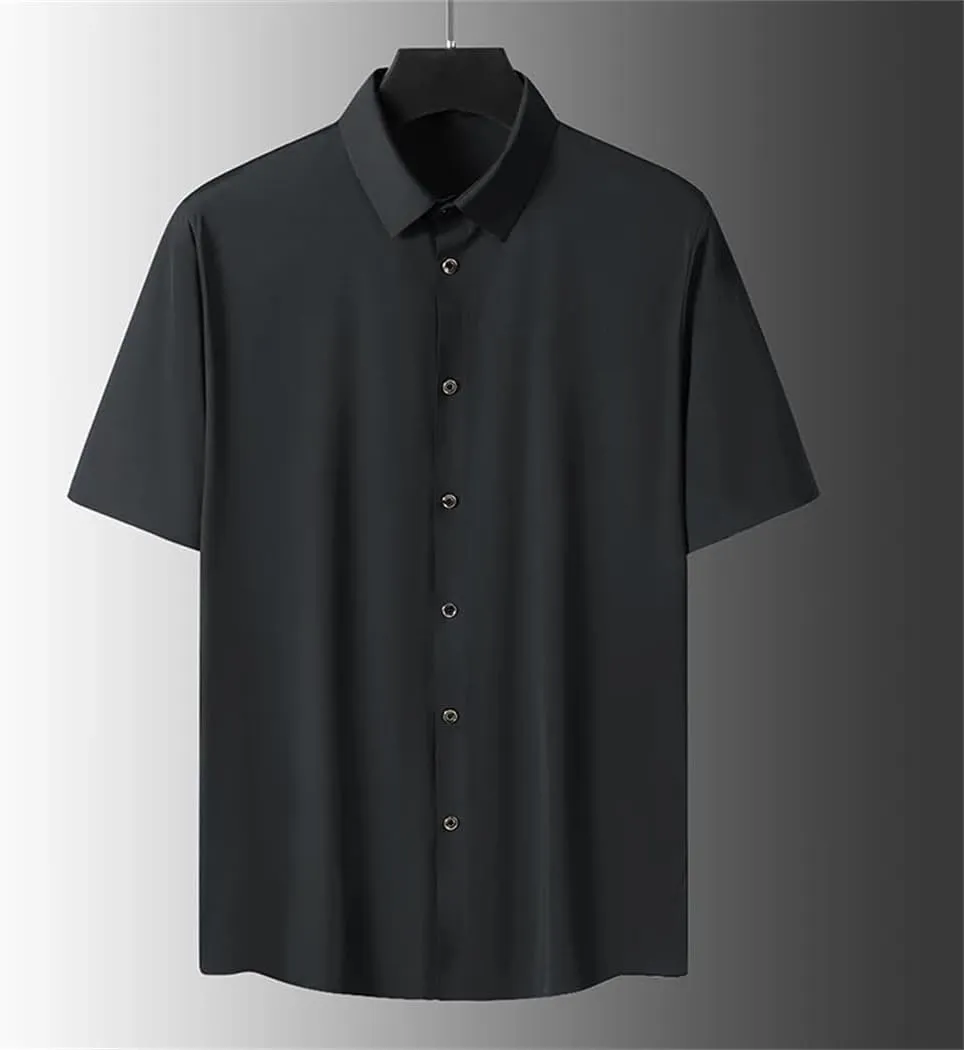 Men Summer Solid Color Short Sleeve Shirt Loose Single-Breasted Casual Shirts Male Quick Dry Blouse
