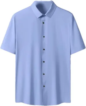 Men Summer Solid Color Short Sleeve Shirt Loose Single-Breasted Casual Shirts Male Quick Dry Blouse