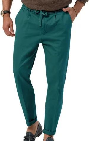 Mens Chino Pants Slim Fit Flat Front Stretch Skinny Tapered Dress Pants Lightweight Elastic Waistband Pants with Pockets