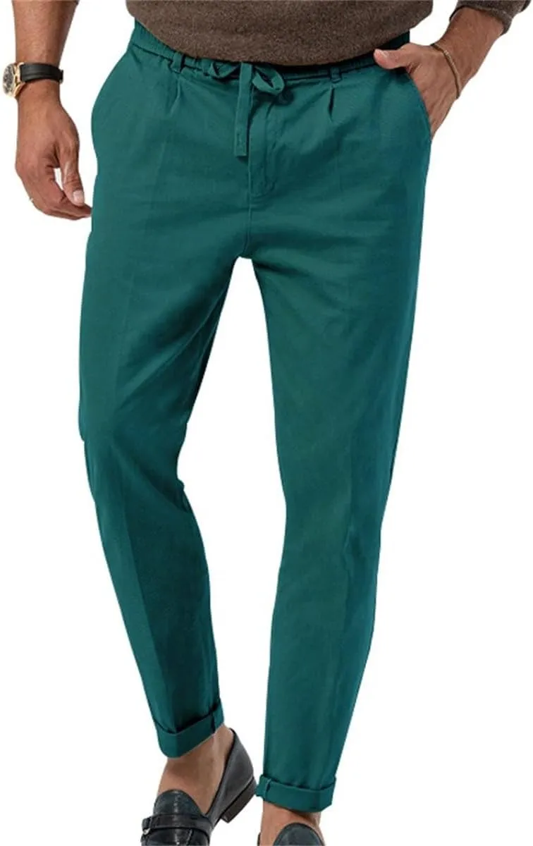 Mens Chino Pants Slim Fit Flat Front Stretch Skinny Tapered Dress Pants Lightweight Elastic Waistband Pants with Pockets