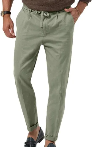 Mens Chino Pants Slim Fit Flat Front Stretch Skinny Tapered Dress Pants Lightweight Elastic Waistband Pants with Pockets