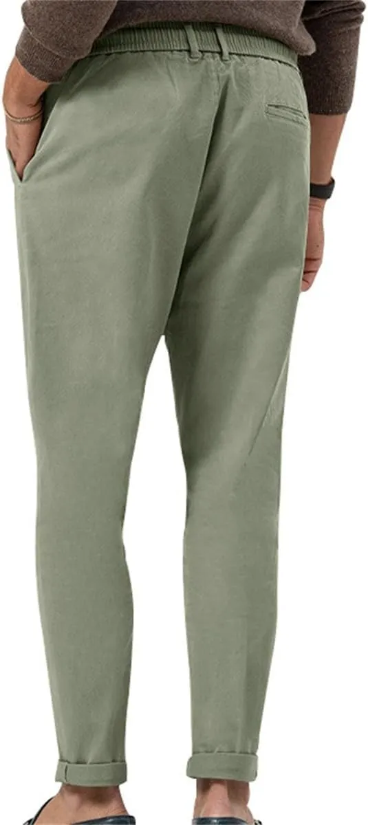 Mens Chino Pants Slim Fit Flat Front Stretch Skinny Tapered Dress Pants Lightweight Elastic Waistband Pants with Pockets