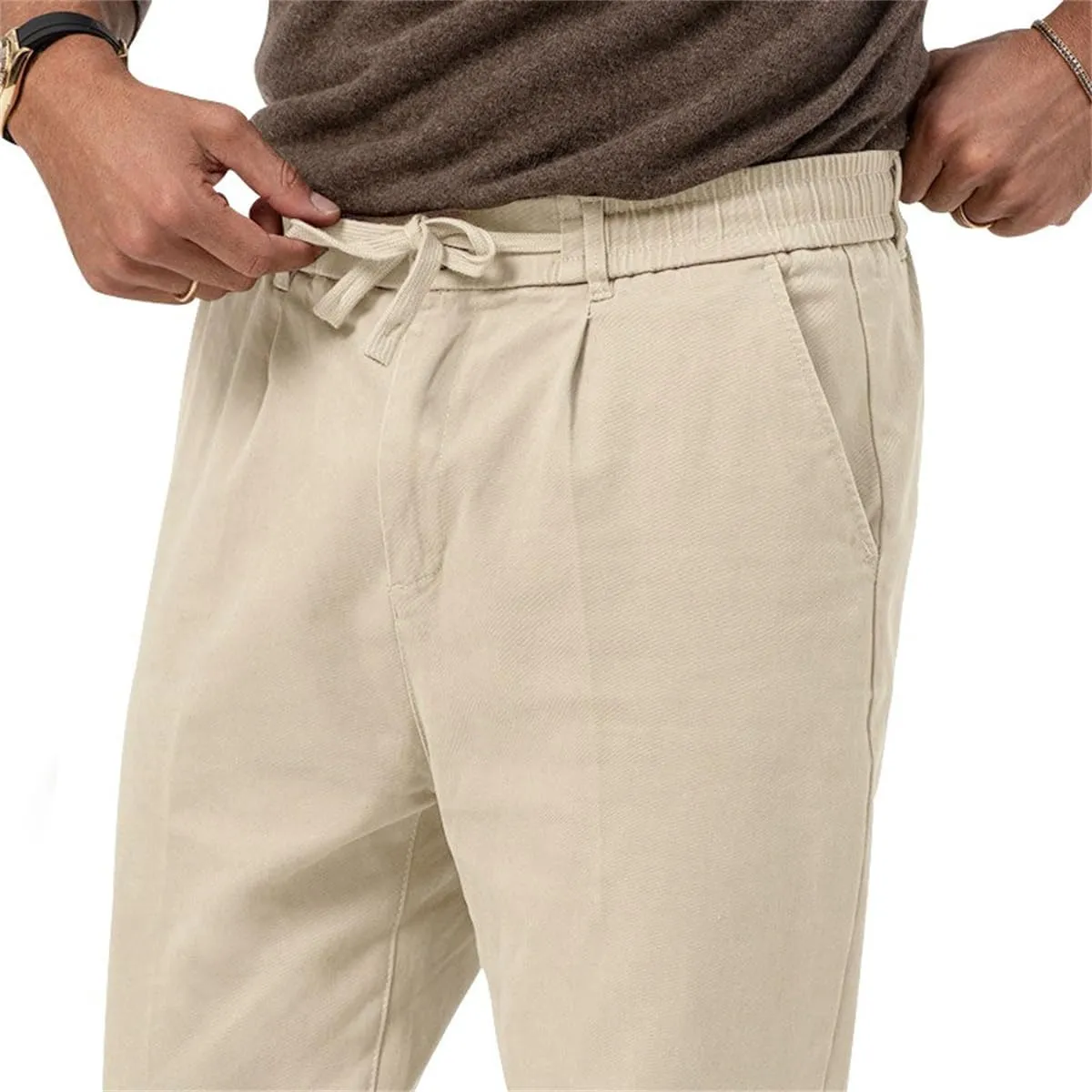 Mens Chino Pants Slim Fit Flat Front Stretch Skinny Tapered Dress Pants Lightweight Elastic Waistband Pants with Pockets