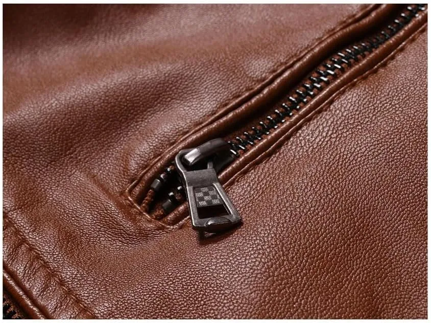 Men's Fashion Vintage Leather Jackets Casual Faux Leather Motorcycle Jackets Biker Zipper Pockets Coats